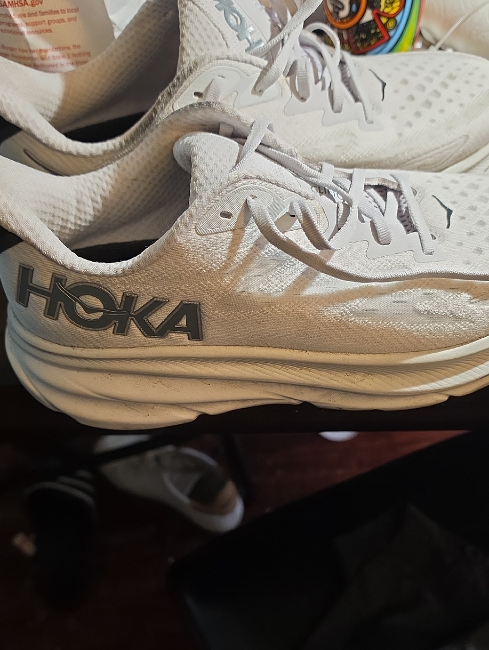 Hoka White and Light Gray Running Shoes